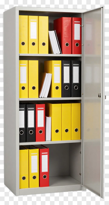 Office Storage Cabinet With Colorful Folders PNG
