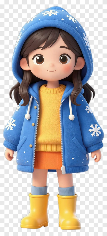 Cartoon Girl In Blue Winter Coat And Yellow Boots PNG