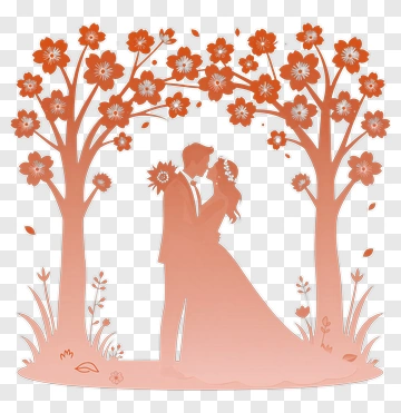 Couple Kissing Under Floral Trees PNG