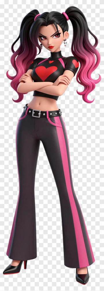 Stylish Cartoon Character With Pink And Black Outfit PNG