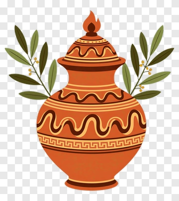 Decorative Pot With Leaves PNG