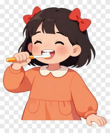 Cartoon Girl Brushing Her Teeth PNG