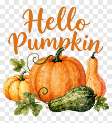 Hello Pumpkin With Decorative Gourds PNG