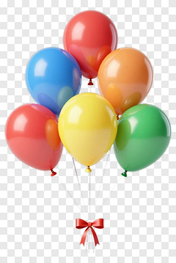 Colorful Balloons With Red Ribbon PNG
