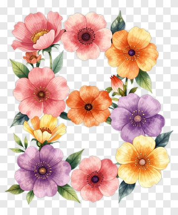 Colorful Floral Letter S PNG