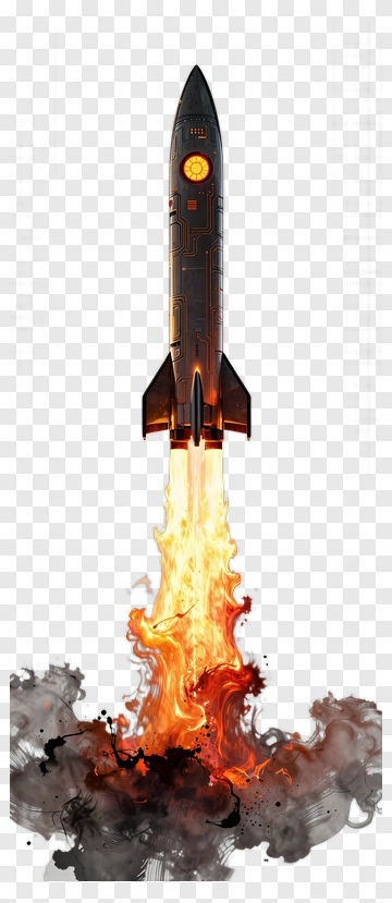 Rocket Launching With Flames And Smoke PNG