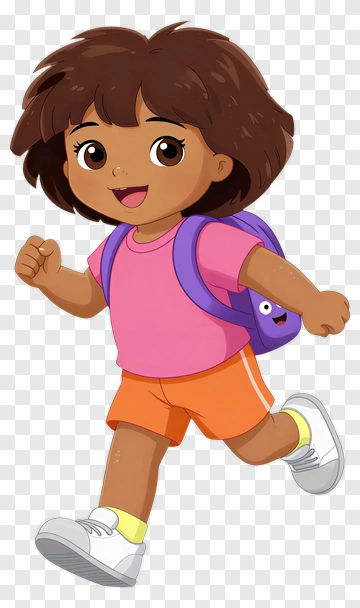 Cartoon Girl Running With Backpack PNG