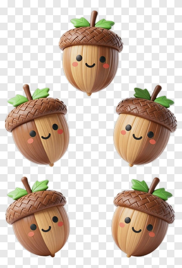 Kawaii Acorns With Smiling Faces PNG