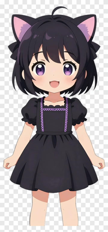 Cute Girl In Black Dress With Cat Ears PNG