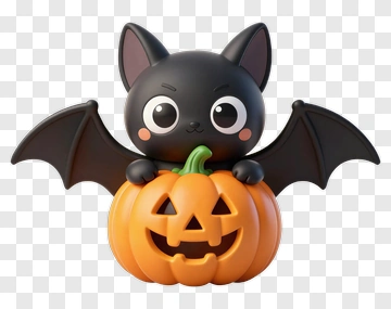 Cartoon Bat Sitting On A Halloween Pumpkin PNG