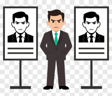 Businessman Standing Between Two Posters PNG