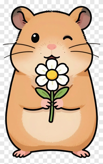 Cartoon Hamster Holding A Flower PNG