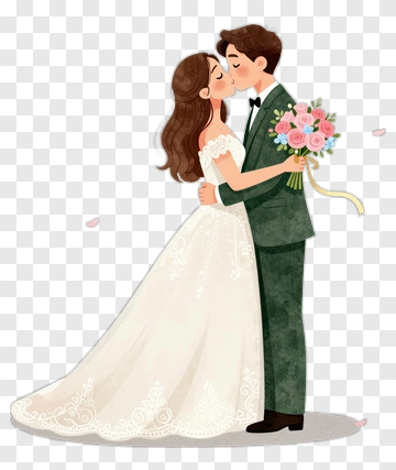 Happy Wedding Couple Kissing PNG