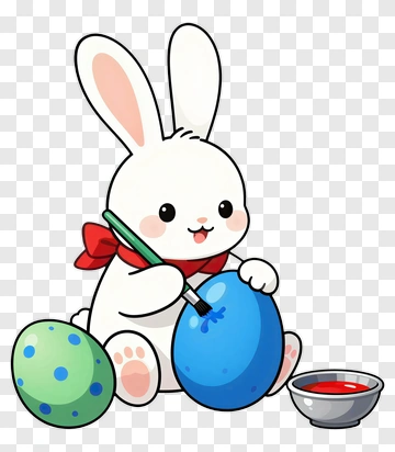 Cartoon Bunny Painting Easter Eggs PNG