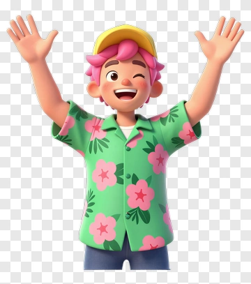 Cartoon Boy Waving With A Floral Shirt PNG