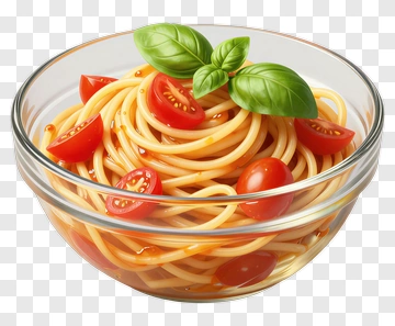 Bowl Of Spaghetti With Cherry Tomatoes And Basil PNG