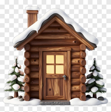 Wooden Cabin Surrounded By Snowy Trees PNG