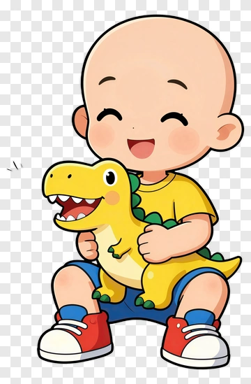 Happy Child Holding A Dinosaur Toy PNG