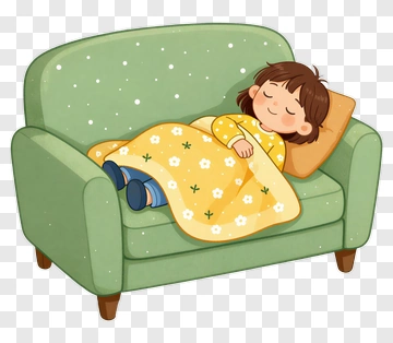 Sleeping Child On A Green Couch PNG