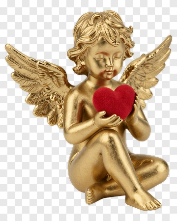 Golden Cherub Holding A Red Heart PNG