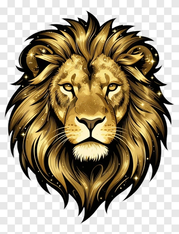 Golden Lion Head Illustration PNG