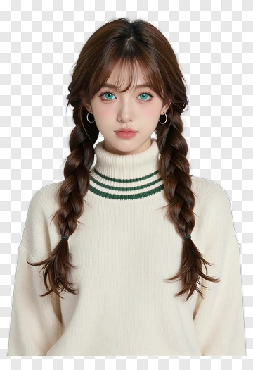 Young Woman With Braided Hair And Green Eyes PNG