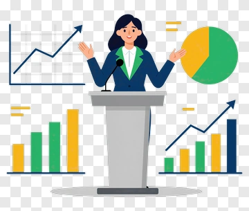 Businesswoman Presenting Data At A Podium PNG