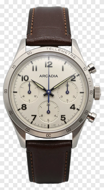 Arcadia Chronograph Watch With Brown Leather Strap PNG