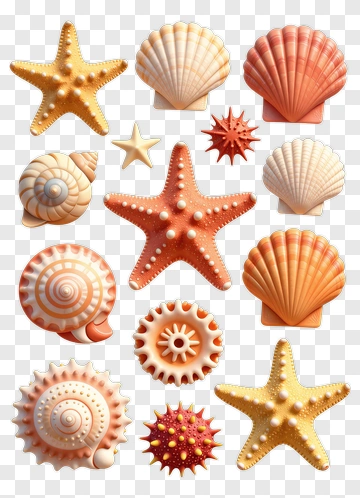 Colorful Sea Shells And Starfish Collection PNG