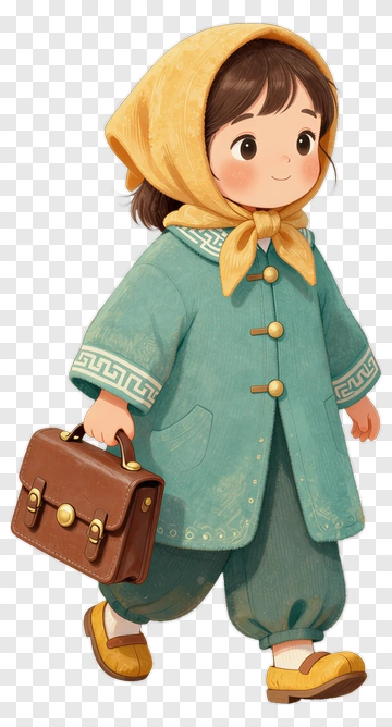 Cartoon Girl Carrying A Brown Briefcase PNG