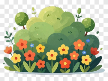 Colorful Flower Garden With Green Bushes PNG