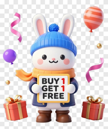 Cartoon Rabbit Holding A Buy One Get One Free Sign PNG