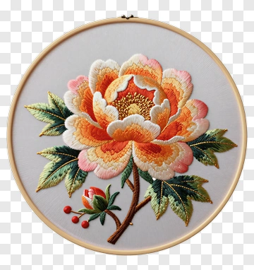 Embroidered Floral Design Of A Peach Blossom PNG