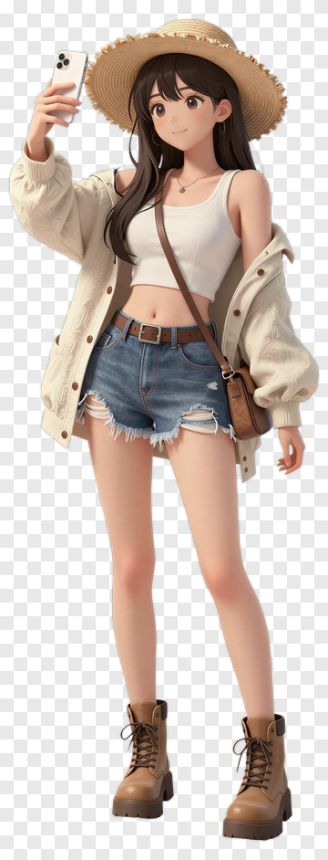 Stylish Young Woman Taking A Selfie PNG