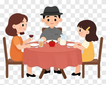 Family Dining Together At A Table PNG