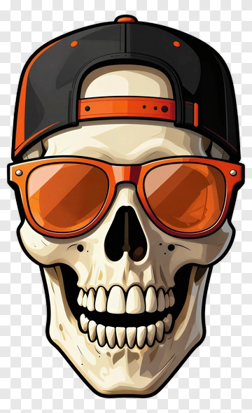 Cartoon Skull Wearing Sunglasses And A Cap PNG