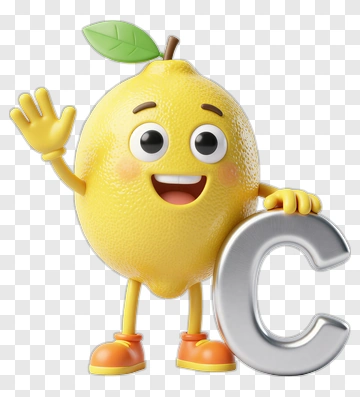 Cartoon Lemon Holding A Letter C PNG