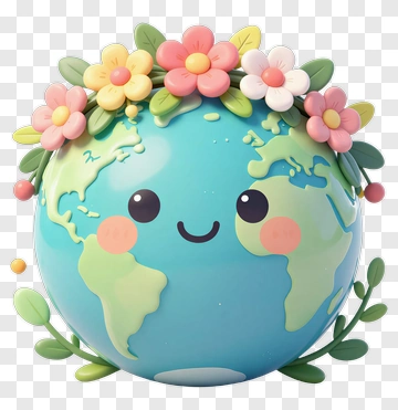 Cartoon Earth With Flowers PNG