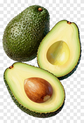 Ripe Avocado Halves With Whole Avocado PNG