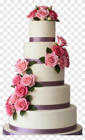 Wedding Cake Decorated With Pink Roses PNG