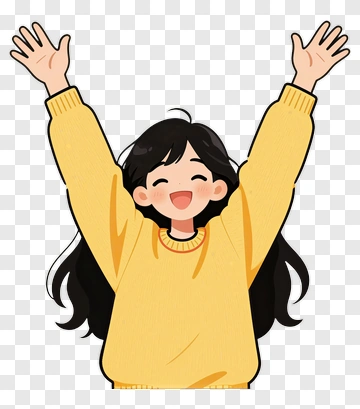 Happy Girl Raising Arms In Yellow Sweater PNG