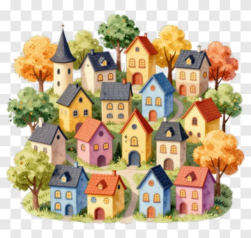 Colorful Village With Autumn Trees PNG