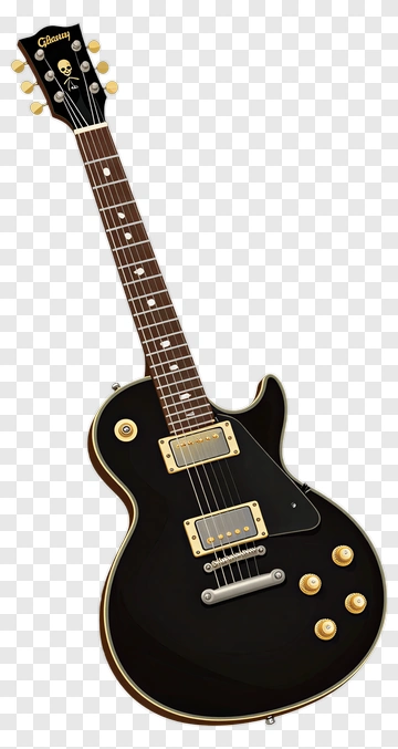 Black Electric Guitar With Gold Accents PNG