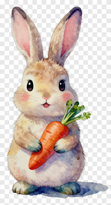Cartoon Rabbit Holding A Carrot PNG