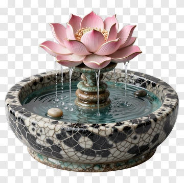 Lotus Fountain With Water Flowing PNG
