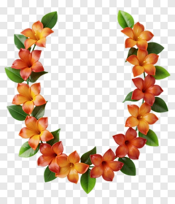 Colorful Floral Lei With Orange Flowers And Green Leaves PNG