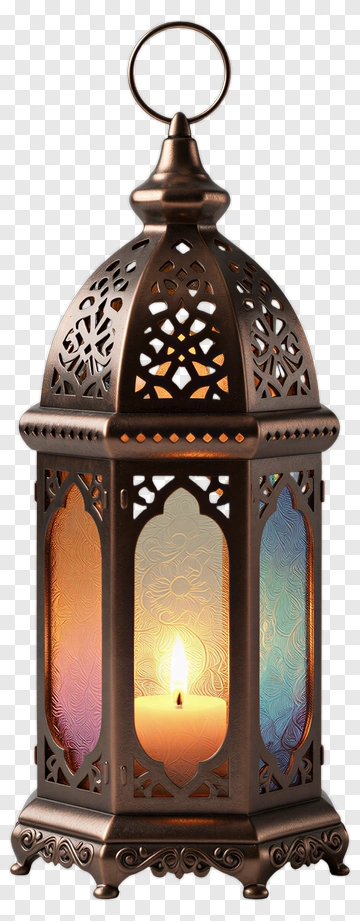 Decorative Lantern With Colorful Glass Panels PNG