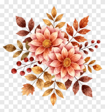 Floral Arrangement With Autumn Leaves And Flowers PNG