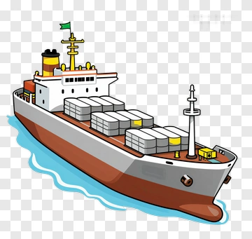 Cartoon Cargo Ship On Water PNG