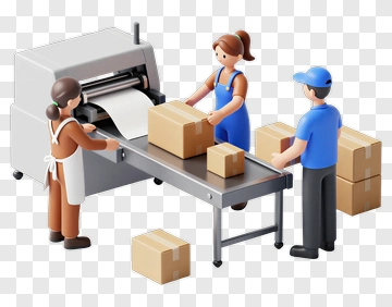 3D Warehouse Workers Packing Boxes PNG